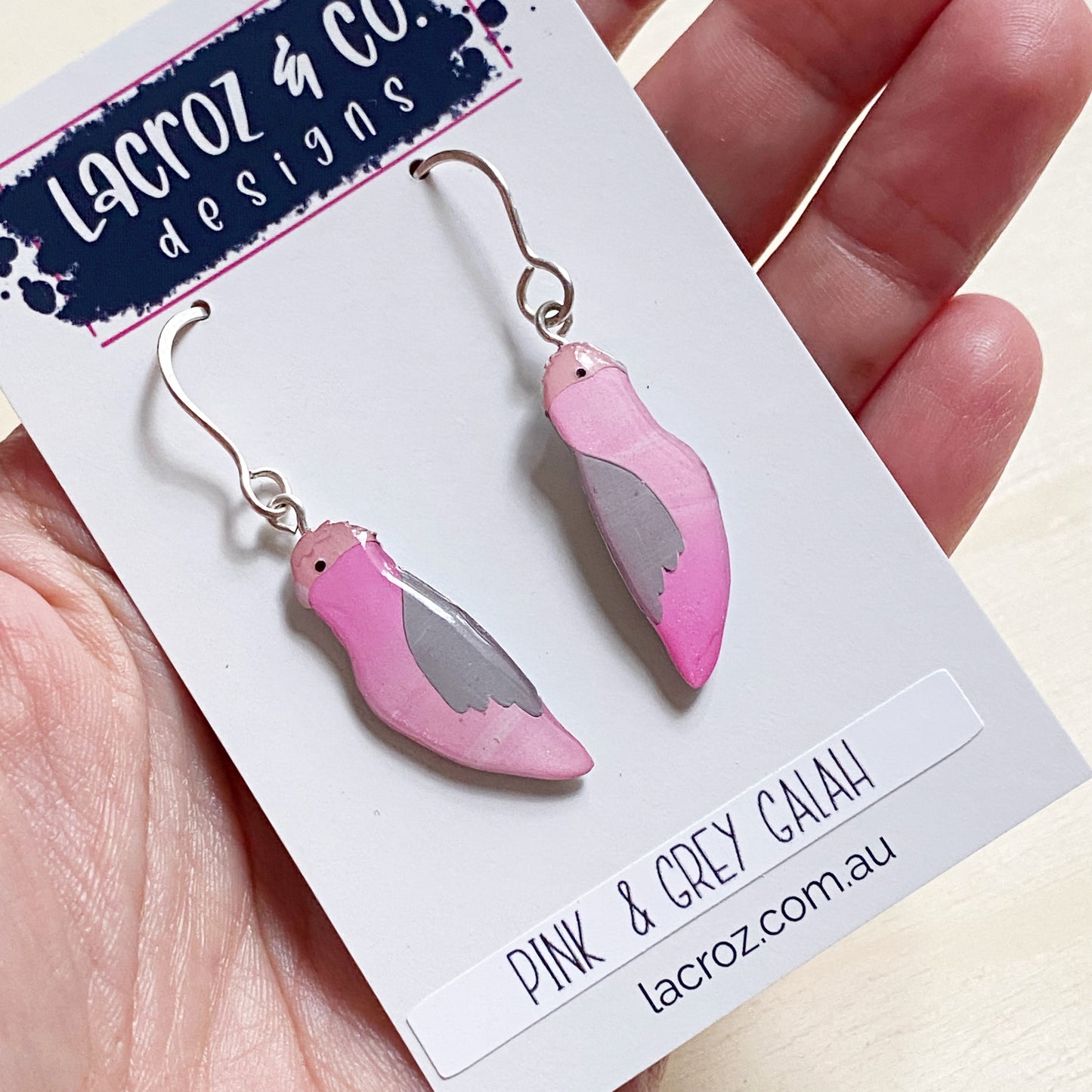 Pink & Grey Galah Bird Earrings | mini size