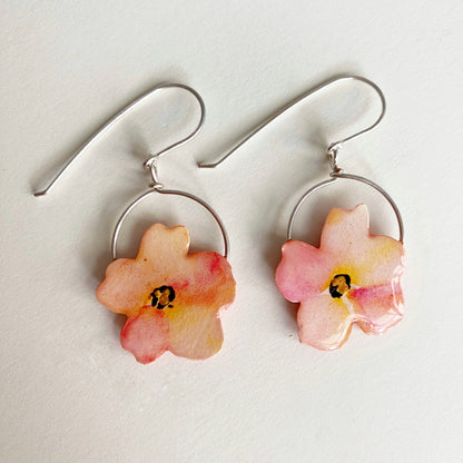 Floral Blooms | Pink Peach Hoop Dangle Earrings