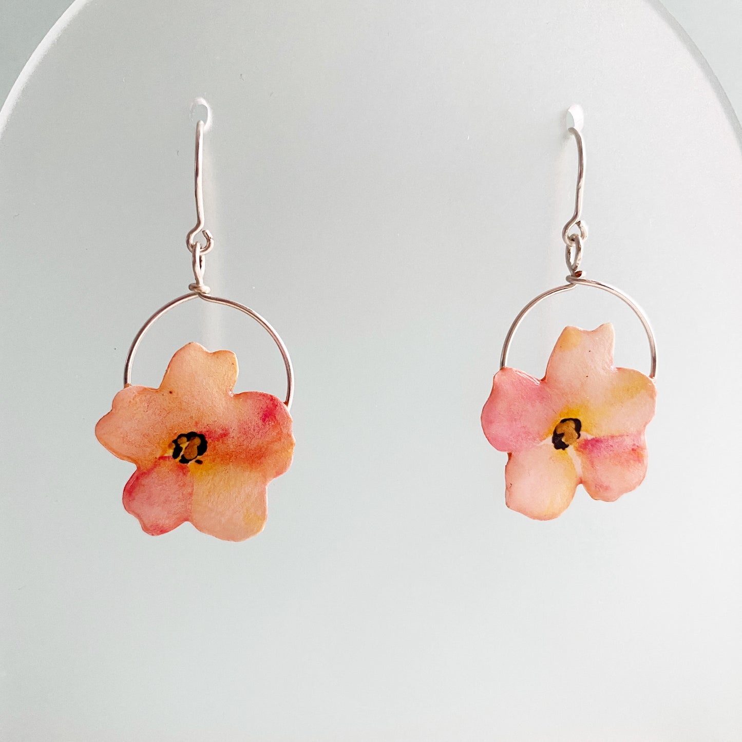 Floral Blooms | Pink Peach Hoop Dangle Earrings