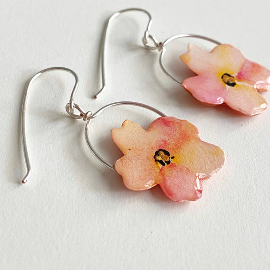Floral Blooms | Pink Peach Hoop Dangle Earrings