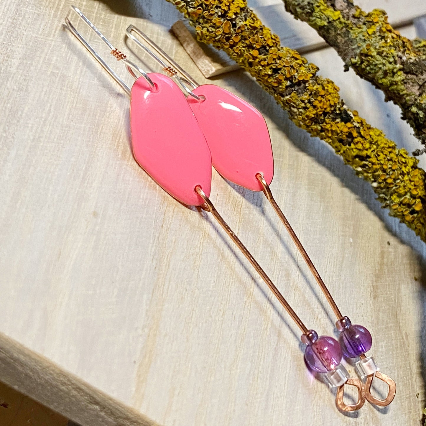 Beaded Drop Earrings | Bright Pink & Purple