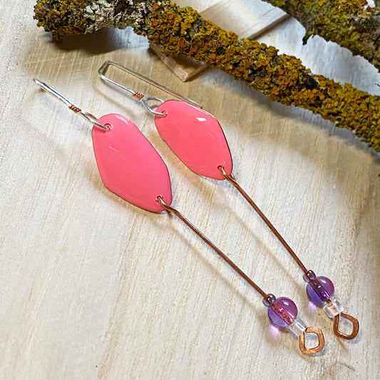 Beaded Drop Earrings | Bright Pink & Purple