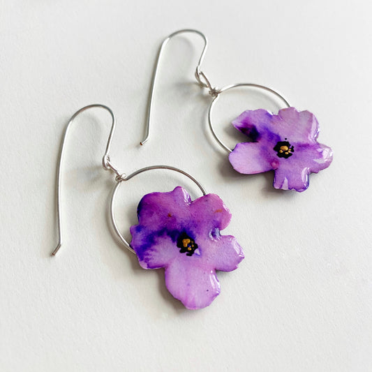 Floral Blooms | Purple Hoop Dangle Earrings