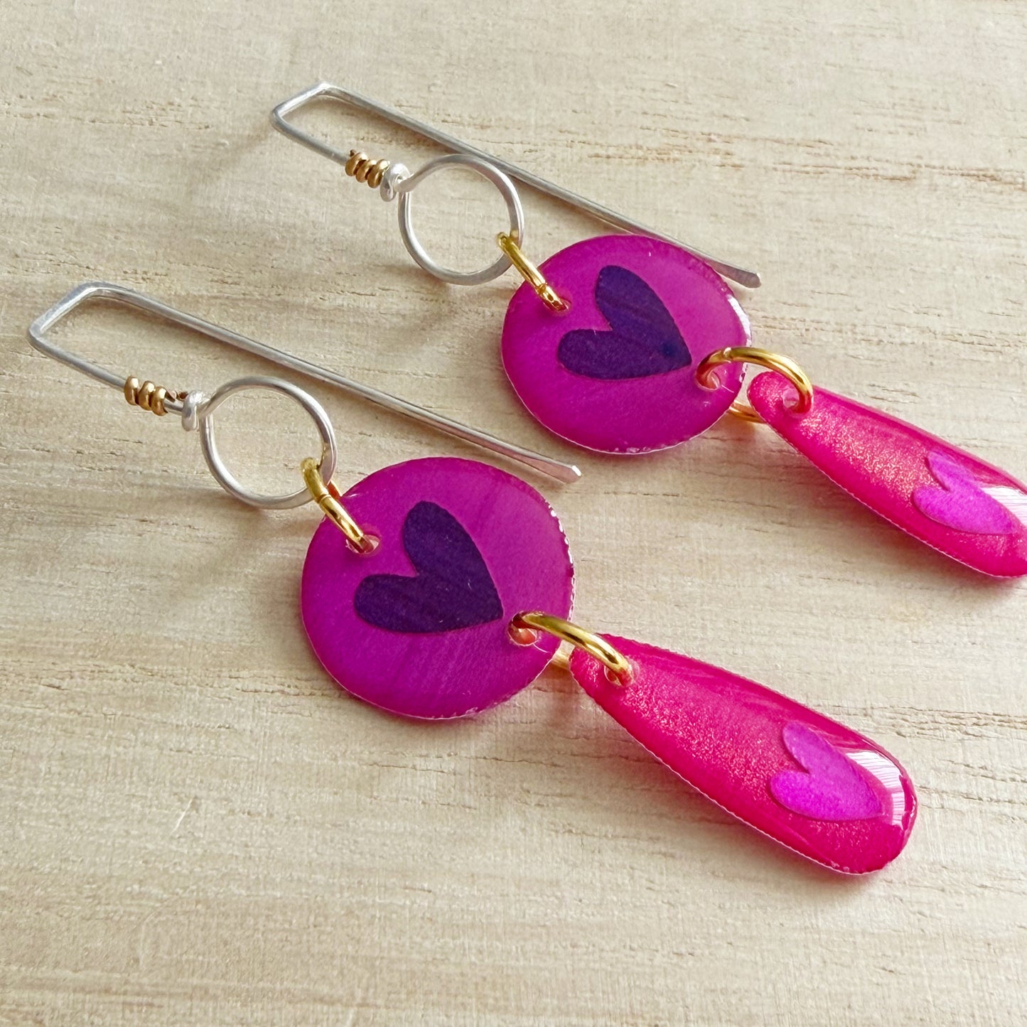 Heart Drop Earrings | Purple Pink