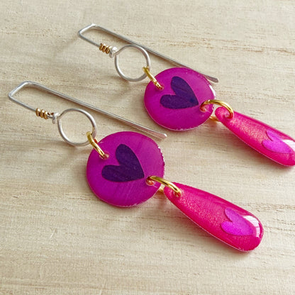 Heart Drop Earrings | Purple Pink