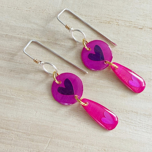 Heart Drop Earrings | Purple Pink