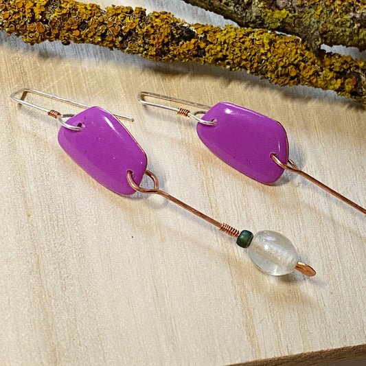 Beaded Drop Earrings | Purple & White
