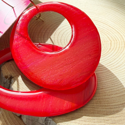Oval Hoop Earrings | Red