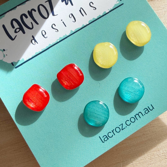 Stud Earring Sets | Red Yellow Aqua