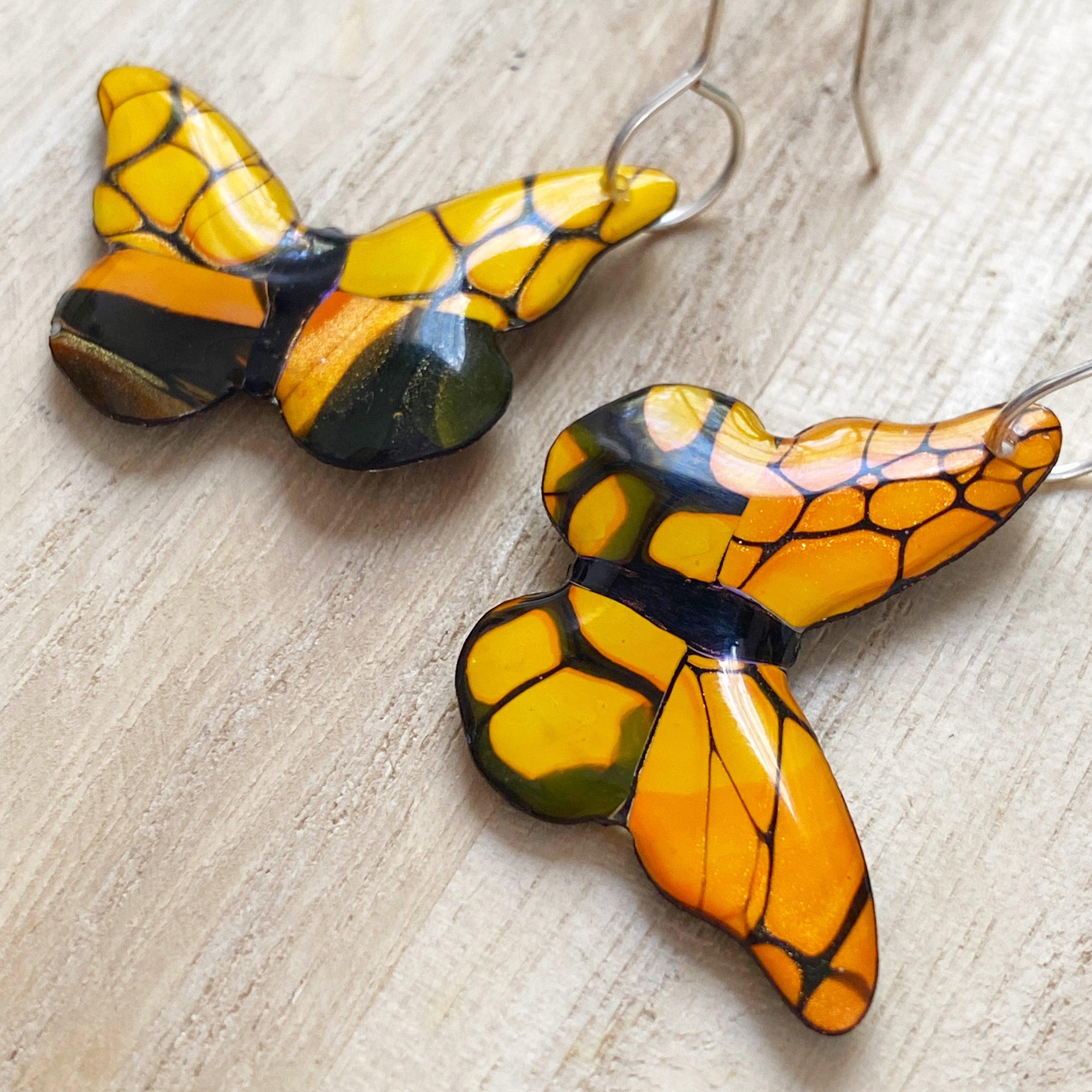 Yellow monarch store butterfly earrings, Realistic butterfly