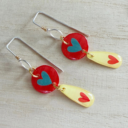 Heart Drop Earrings | Orange and Yellow