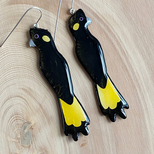 Yellow-tailed Black Cockatoo Earrings | grand size