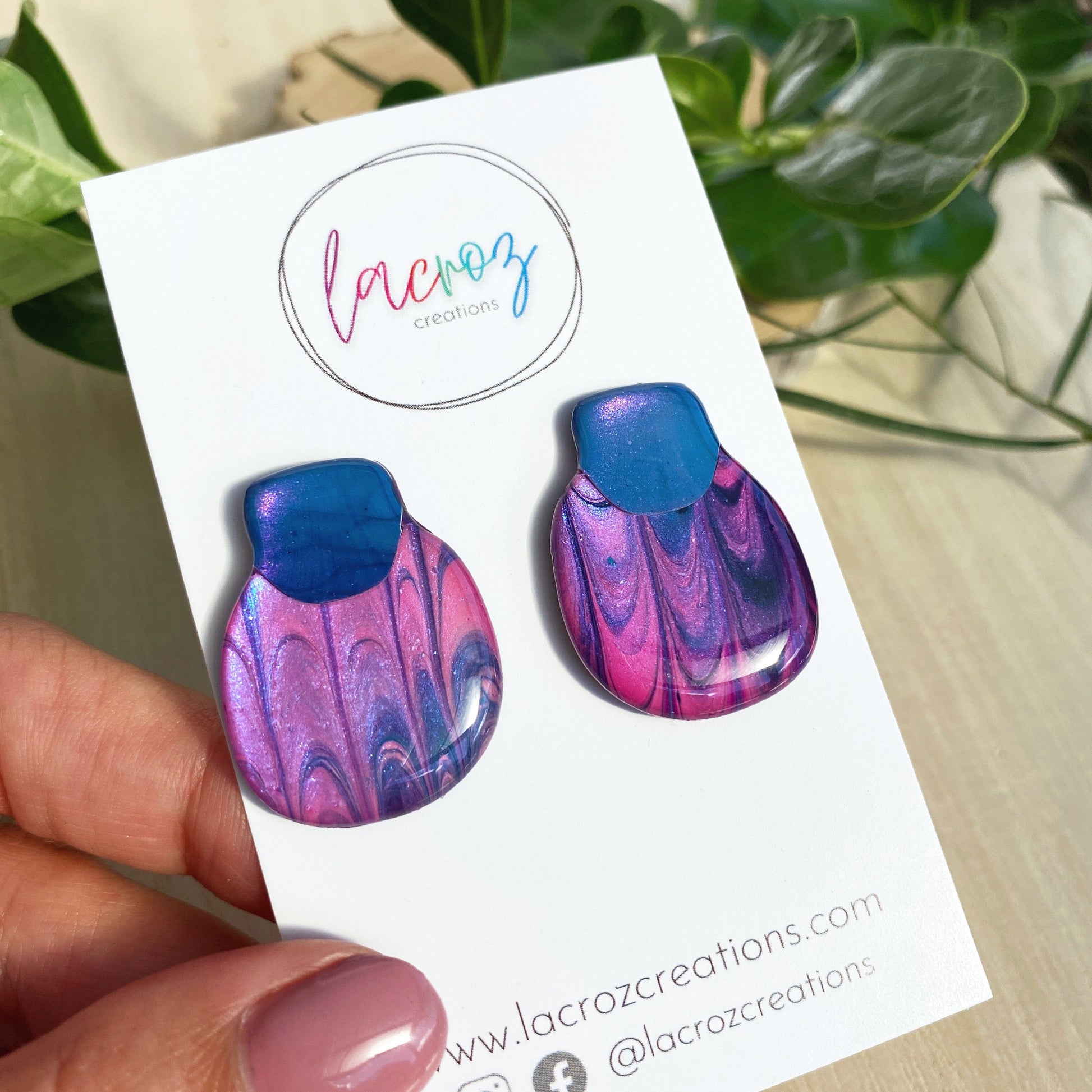 Lacroz Creations Earrings Elsa | Blue Purple Marbled Organic Square Stud Earrings