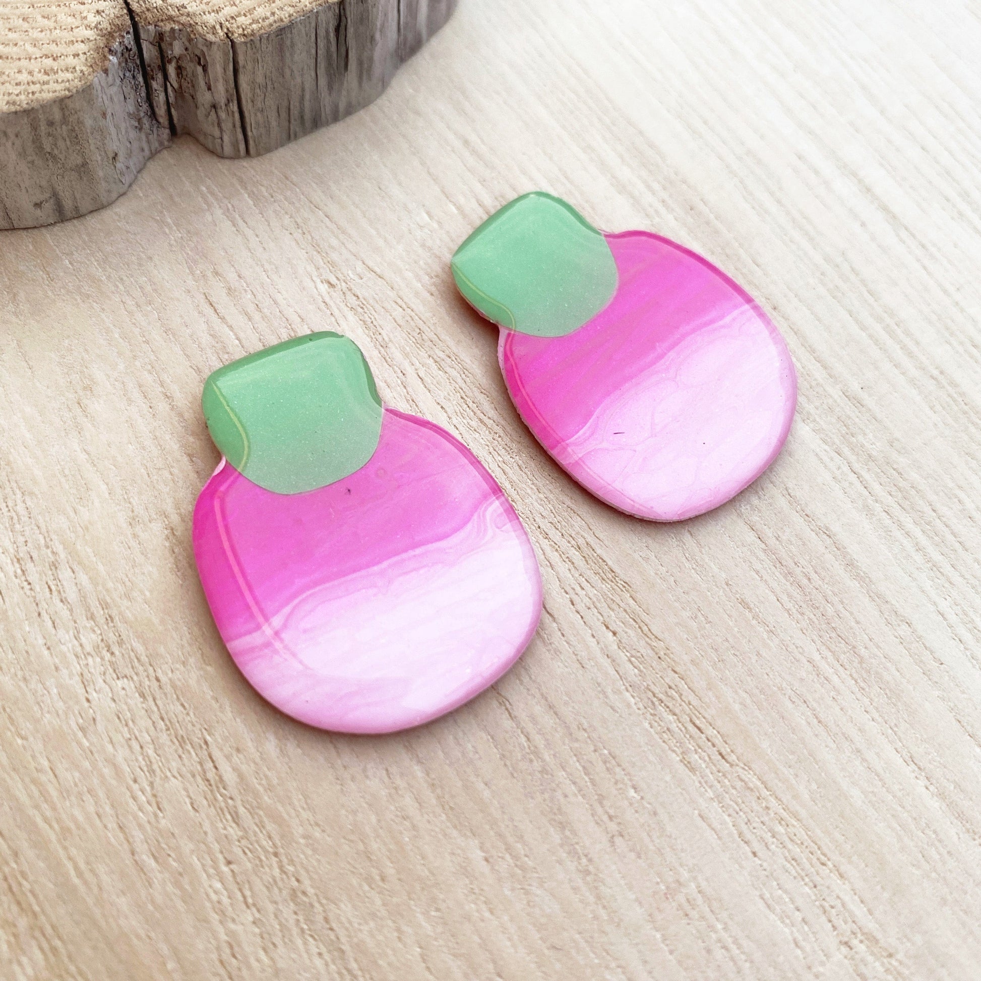 Lacroz Creations Earrings Elsa | Green & Pink Organic Square Stud Earrings.
