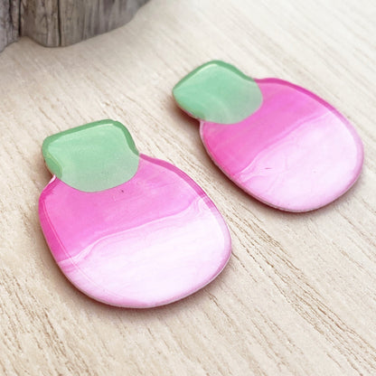 Lacroz Creations Earrings Elsa | Green & Pink Organic Square Stud Earrings.