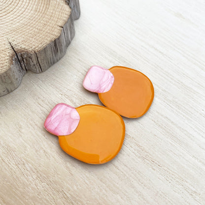 Lacroz Creations Earrings Elsa | Pink & Yellow Organic Square Stud Earrings.