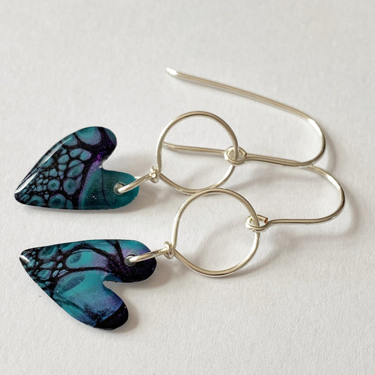 Avery | Small Heart Dangle Earrings | Turquoise and Black