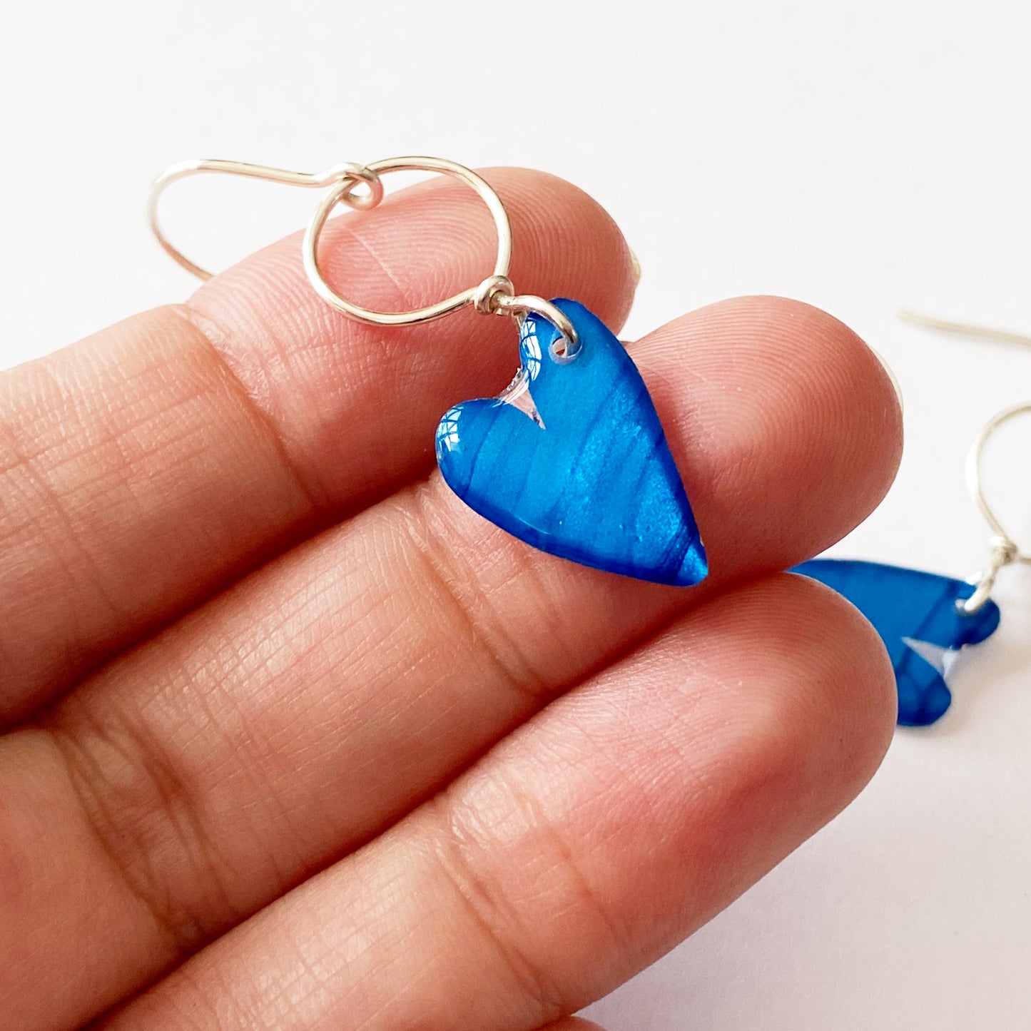 Avery | Small Heart Dangle Earrings | Blue