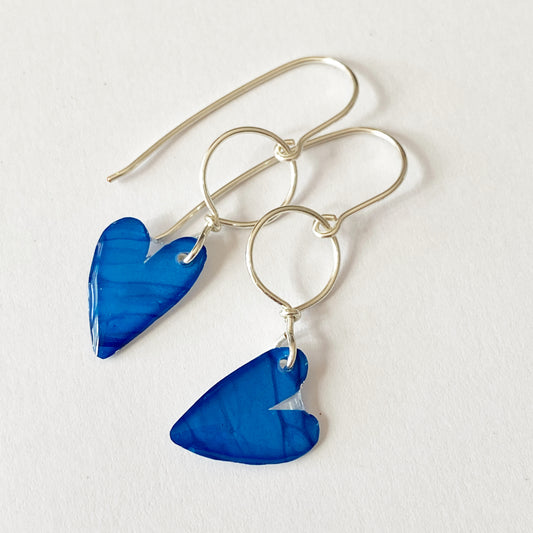 Avery | Small Heart Dangle Earrings | Blue