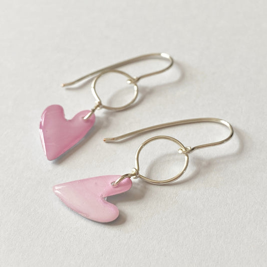 Avery | Small Heart Dangle Earrings | Light Pink